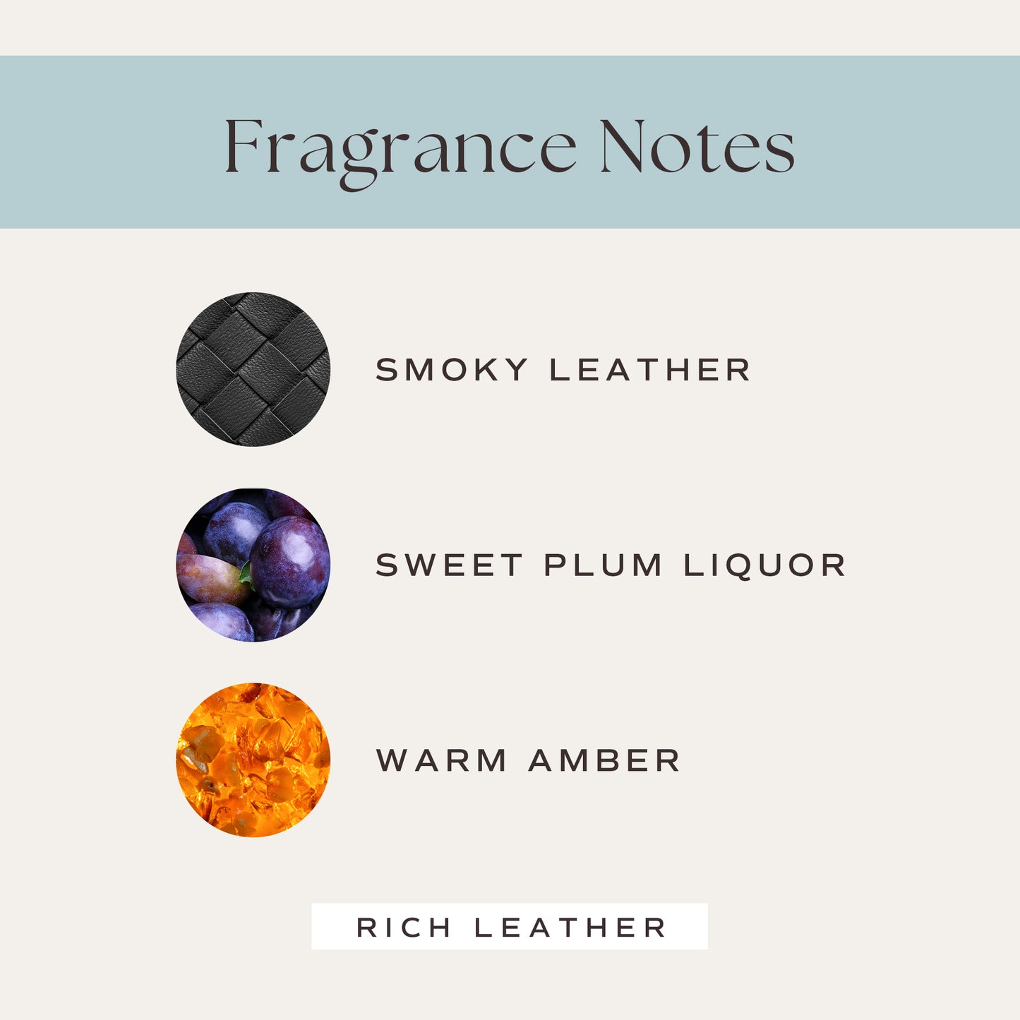 Fragrance Notes: Smoky Leather, Sweet Plum Liquor, Warm Amber