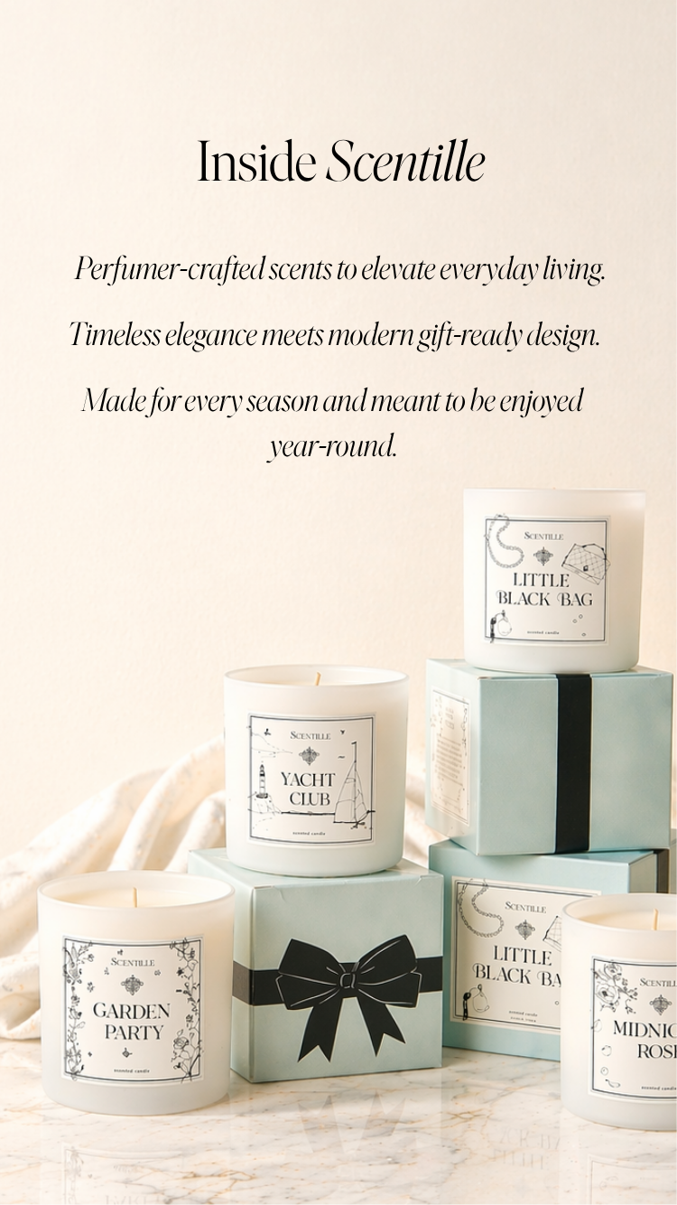 Collection of candles and boxes with labels on a light background